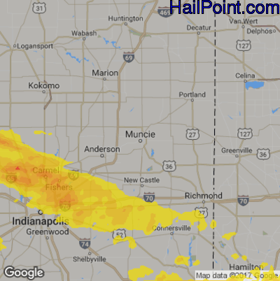 Hail Map for Muncie, IN Region on April 9, 2020 