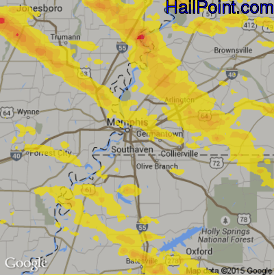 Hail Map for Memphis, TN Region on April 9, 2020