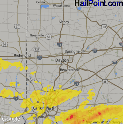 Hail Map for Dayton, OH Region on April 9, 2020