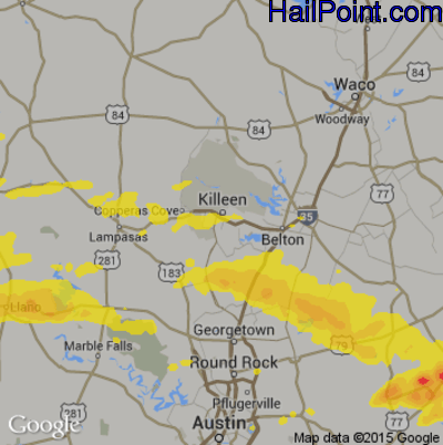 Hail Map for Killeen, TX Region on April 9, 2020