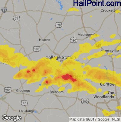 Hail Map for College Station, TX Region on April 9, 2020