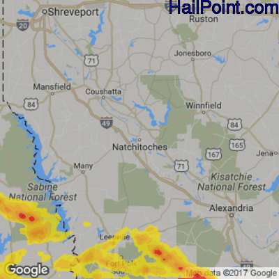 Hail Map for Nachitoches, LA Region on April 9, 2020
