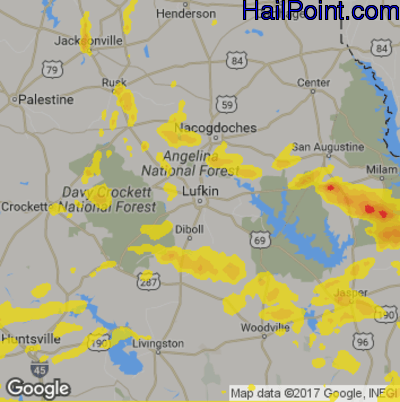Hail Map for Lufkin, TX Region on April 9, 2020