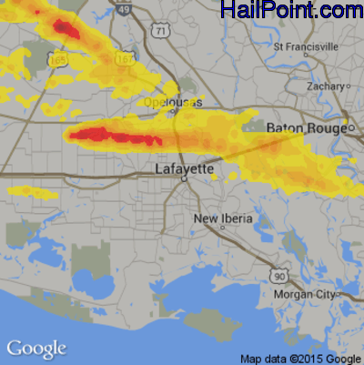 Hail Map for Lafayette, LA Region on April 9, 2020