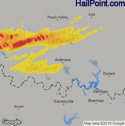 Hail Map for Ardmore, OK Region on April 11, 2020