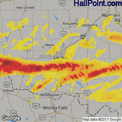 Hail Map for Lawton, OK Region on April 11, 2020