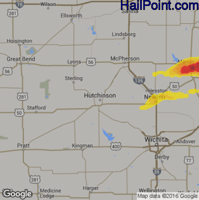 Hail Map for Hutchinson, KS Region on April 11, 2020