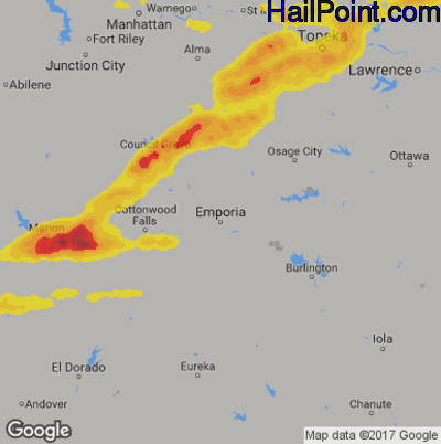 Hail Map for Emporia, KS Region on April 11, 2020