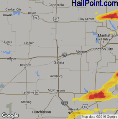 Hail Map for Salina, KS Region on April 11, 2020