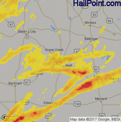 Hail Map for San Angelo, TX Region on April 11, 2020