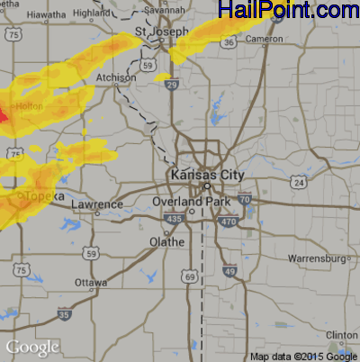Hail Map for Kansas City, KS Region on April 12, 2020