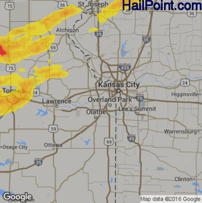 Hail Map for Shawnee, KS Region on April 12, 2020