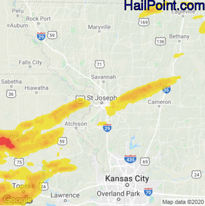 Hail Map for St. Joseph, MO Region on April 12, 2020