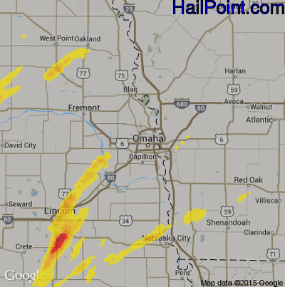 Hail Map for Omaha, NE Region on April 12, 2020