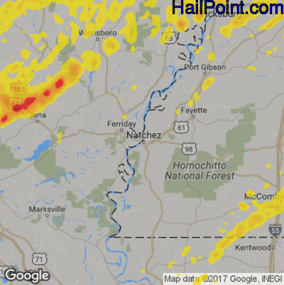 Hail Map for Natchez, MS Region on April 12, 2020