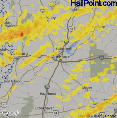 Hail Map for Jackson, MS Region on April 12, 2020