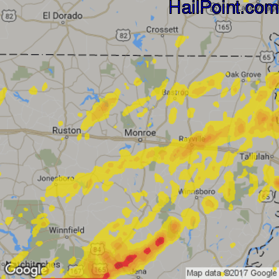 Hail Map for Monroe, LA Region on April 12, 2020