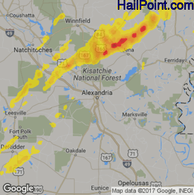 Hail Map for Alexandria, LA Region on April 12, 2020