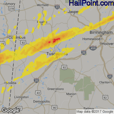 Hail Map for Tuscaloosa, AL Region on April 12, 2020