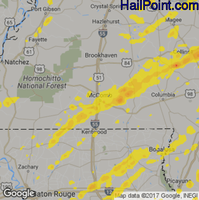 Hail Map for McComb, MS Region on April 12, 2020