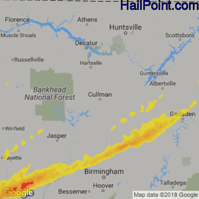 Hail Map for Cullman, AL Region on April 12, 2020