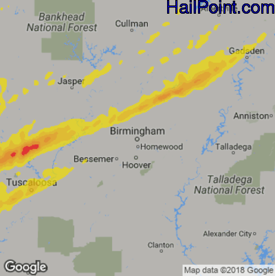 Hail Map for Birmingham, AL Region on April 12, 2020 