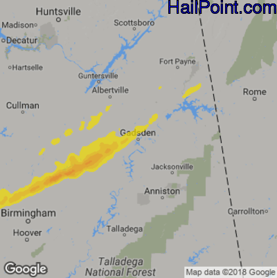 Hail Map for Gadsen, AL Region on April 12, 2020