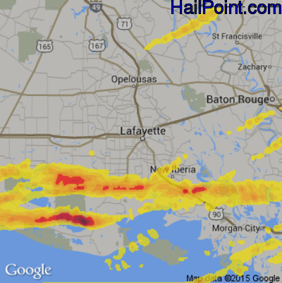 Hail Map for Lafayette, LA Region on April 18, 2020