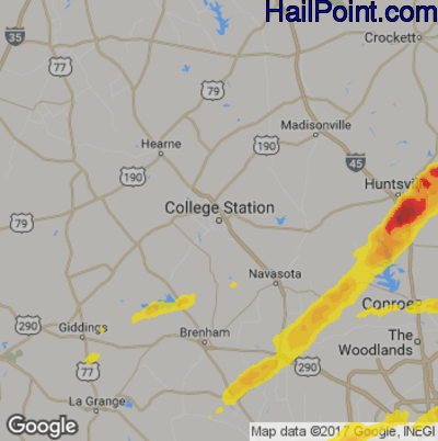 Hail Map for College Station, TX Region on April 18, 2020