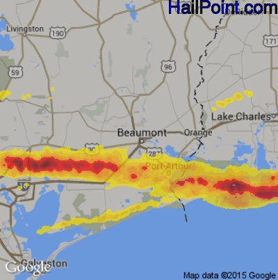 Hail Map for Beaumont, TX Region on April 18, 2020