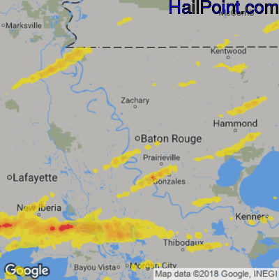 Hail Map for Baton Rouge, LA Region on April 18, 2020