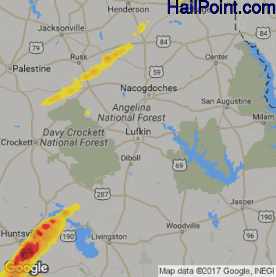 Hail Map for Lufkin, TX Region on April 18, 2020
