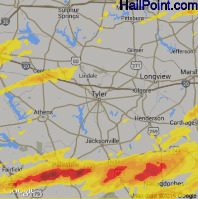 Hail Map for Tyler, TX Region on April 19, 2020 