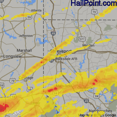 Hail Map for Shreveport, LA Region on April 19, 2020