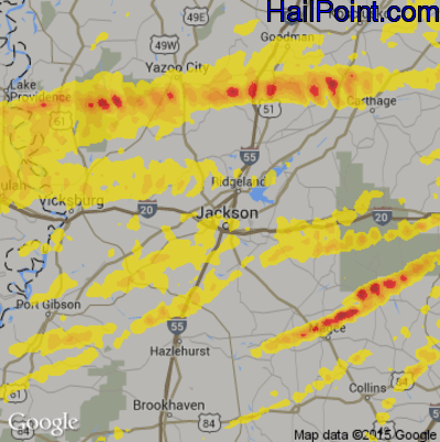 Hail Map for Jackson, MS Region on April 19, 2020