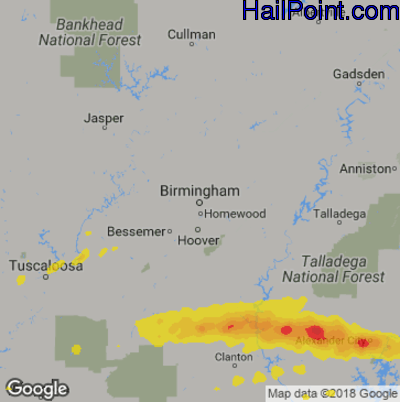 Hail Map for Birmingham, AL Region on April 19, 2020