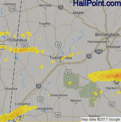 Hail Map for Tuscaloosa, AL Region on April 19, 2020