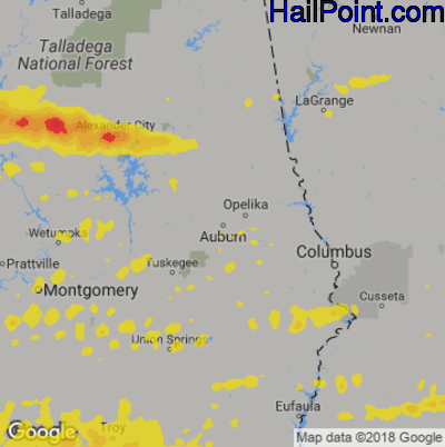 Hail Map for Auburn, AL Region on April 19, 2020