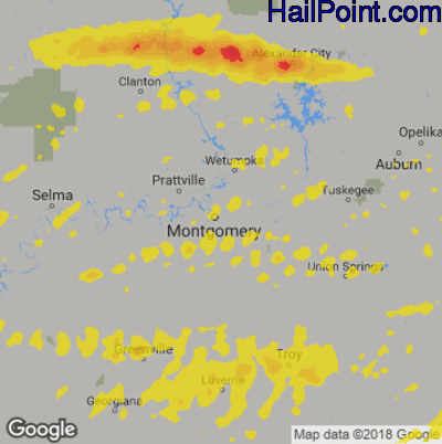 Hail Map for Montgomery, AL Region on April 19, 2020
