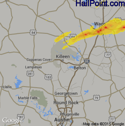 Hail Map for Killeen, TX Region on April 19, 2020