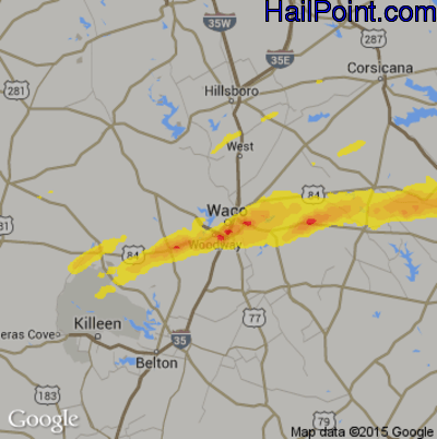 Hail Map for Waco, TX Region on April 19, 2020