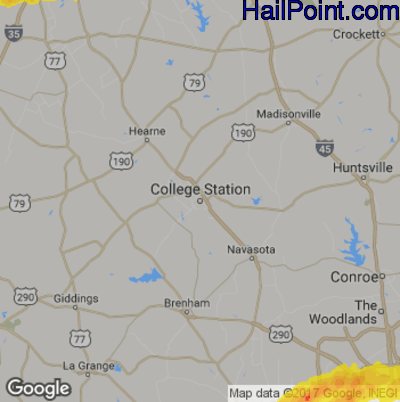 Hail Map for College Station, TX Region on April 19, 2020