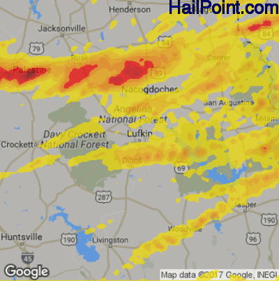 Hail Map for Lufkin, TX Region on April 19, 2020