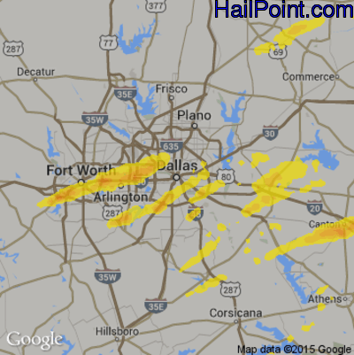 Hail Map for Dallas, TX Region on April 19, 2020