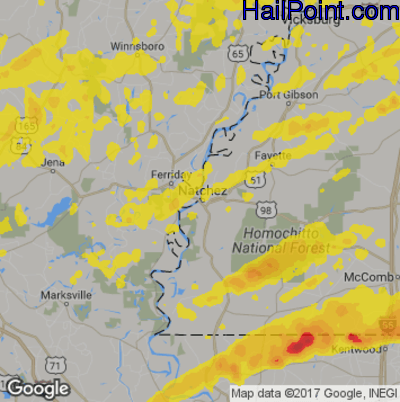 Hail Map for Natchez, MS Region on April 19, 2020