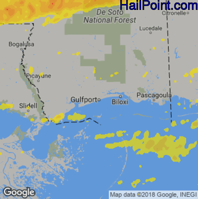 Hail Map for Gulfport, MS Region on April 20, 2020