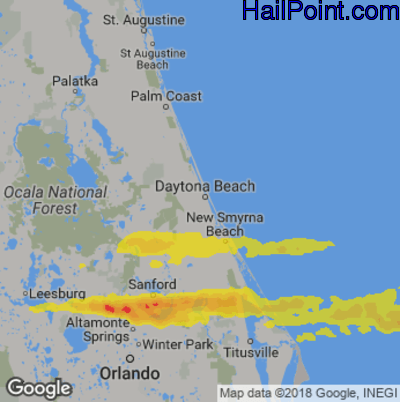 Hail Map for Daytona Beach, FL Region on April 20, 2020