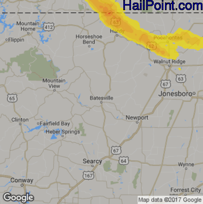 Hail Map for Batestville, AR Region on April 20, 2020