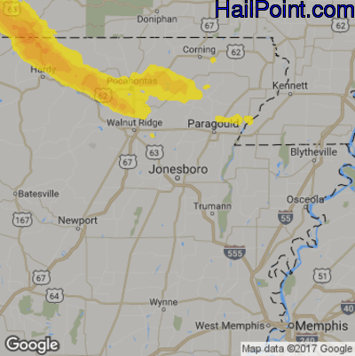 Hail Map for Jonesboro, AR Region on April 20, 2020