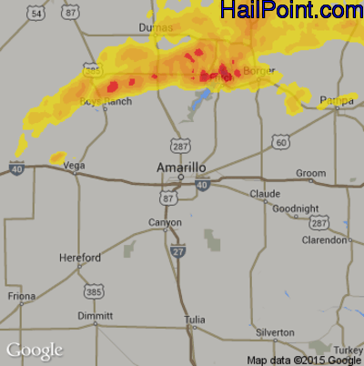 Hail Map for Amarillo, TX Region on April 21, 2020